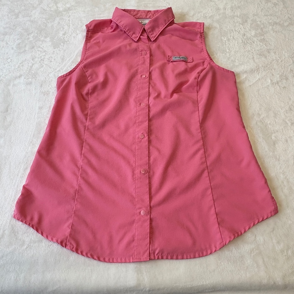 Columbia PFG Rip Stop Sleeveless Snap Up Shirt Womens Size Medium Pink